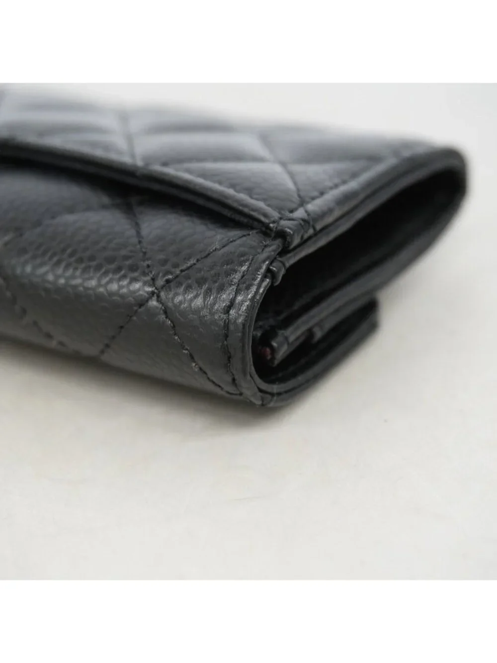 Chanel Card Case Quilted Caviar Leather Black Silver